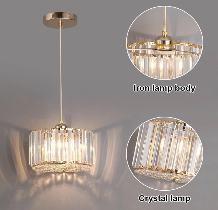 Stunning modern LED crystal pendant light displayed in a trendy living space.