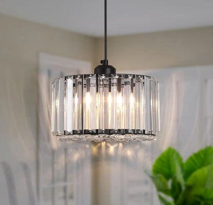 Sleek design of modern LED crystal pendant light shown against a stylish backdrop.
