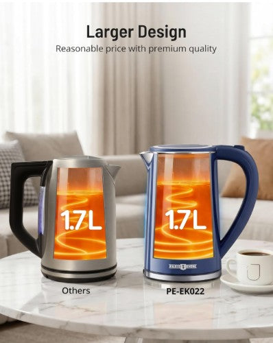 1.7L Temperature Control Electric Kettle with 6 Presets, LED Display & 4-Hour Keep Warm, blue temperature control electric kettle side view