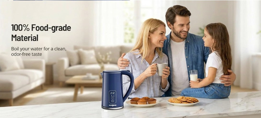 1.7L Temperature Control Electric Kettle with 6 Presets, LED Display & 4-Hour Keep Warm, temperature control electric kettle on a modern beverage station