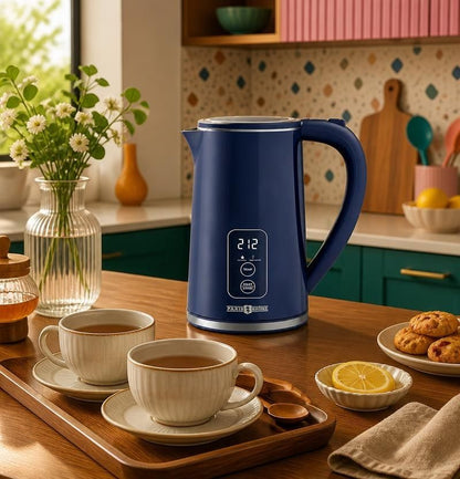 1.7L Temperature Control Electric Kettle with 6 Presets, LED Display & 4-Hour Keep Warm, blue temperature control electric kettle with lid open
