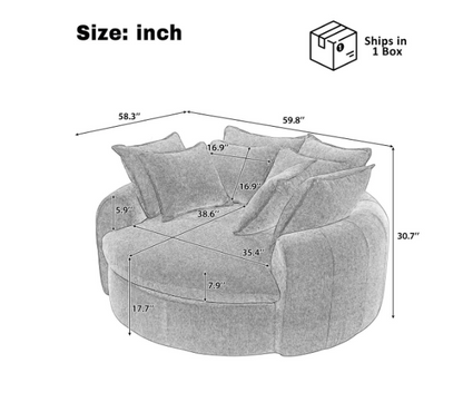 Chenille Round Chaise Lounge Sofa – Oversized Circular Cuddle Chair against a cozy rug in a stylish decor.