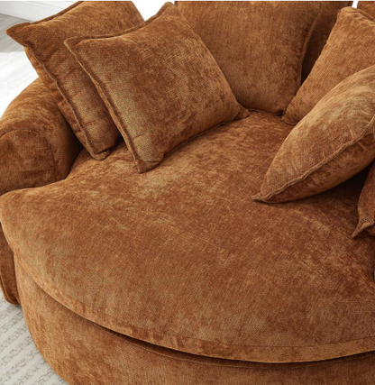 Sleek design of the Chenille Round Chaise Lounge Sofa – Oversized Circular Cuddle Chair paired with modern decor elements.