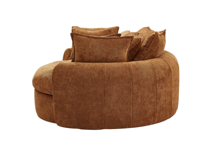 Comfortable lounging experience with the Chenille Round Chaise Lounge Sofa – Oversized Circular Cuddle Chair and throw pillows.