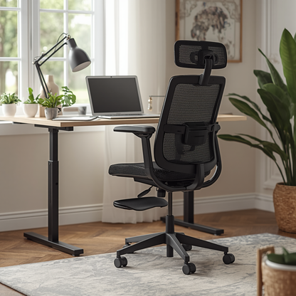 The FlexiSpot ErgoX Premium Ergonomic Office Chair demonstrating its full adjustability, including headrest and seat depth settings.
