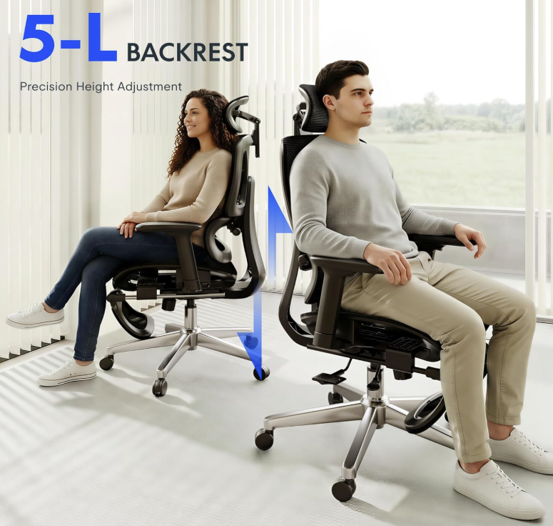 Side view of the FlexiSpot ErgoX Premium Ergonomic Office Chair with mesh back, emphasizing its breathable material for prolonged use.