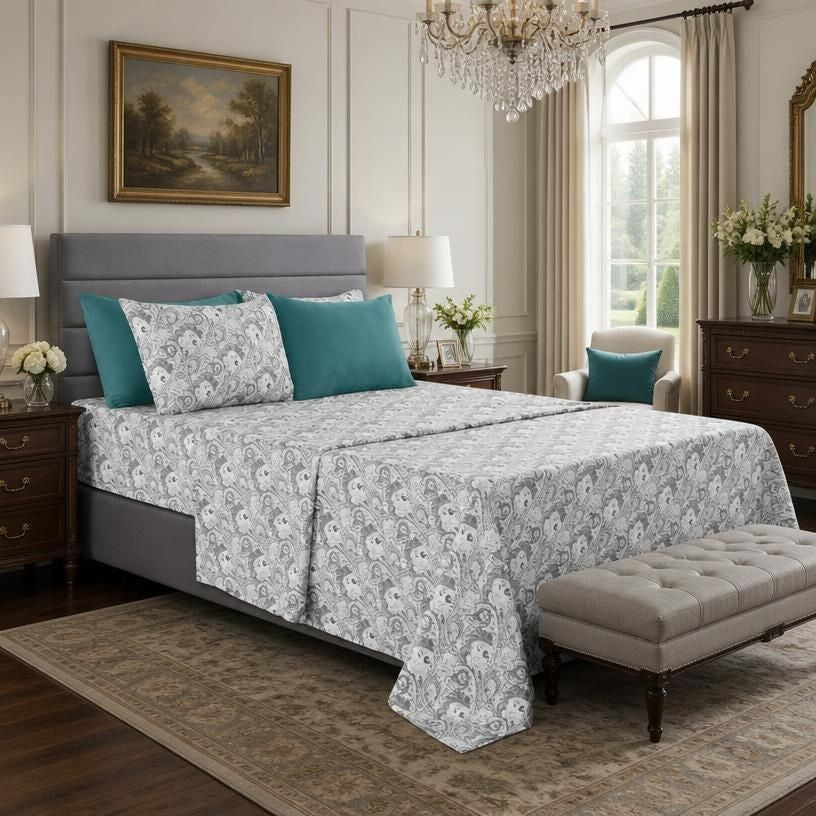 Paisley Microfiber Sheet Set, Bedding with 16-Inch Deep Pocket Fitted Sheet & Pillowcases – easy-care microfiber sheet set