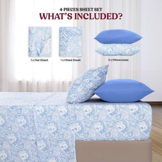 Paisley Microfiber Sheet Set, Bedding with 16-Inch Deep Pocket Fitted Sheet & Pillowcases – durable polyester microfiber sheet set