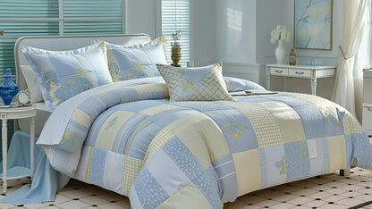Packaging of Blue Floral Patchwork Cotton Gauze Duvet Cover Set, perfect for gifting or home upgrades.