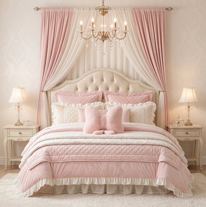 Pink Bow Throw Pillow styled on an accent chair, showcasing its decorative and cozy qualities.