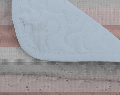 Pink and White Striped Quilt Set, Lightweight All-Season Bedspread with Pillow Shams for Queen & King Beds in a cheerful pink striped quilt pattern