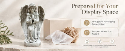 GDF Studio Praying Angel Statue - Weatherproof Magnesium Oxide Garden Figurine - Antique White and Gray, vintage praying angel statue with folded hands