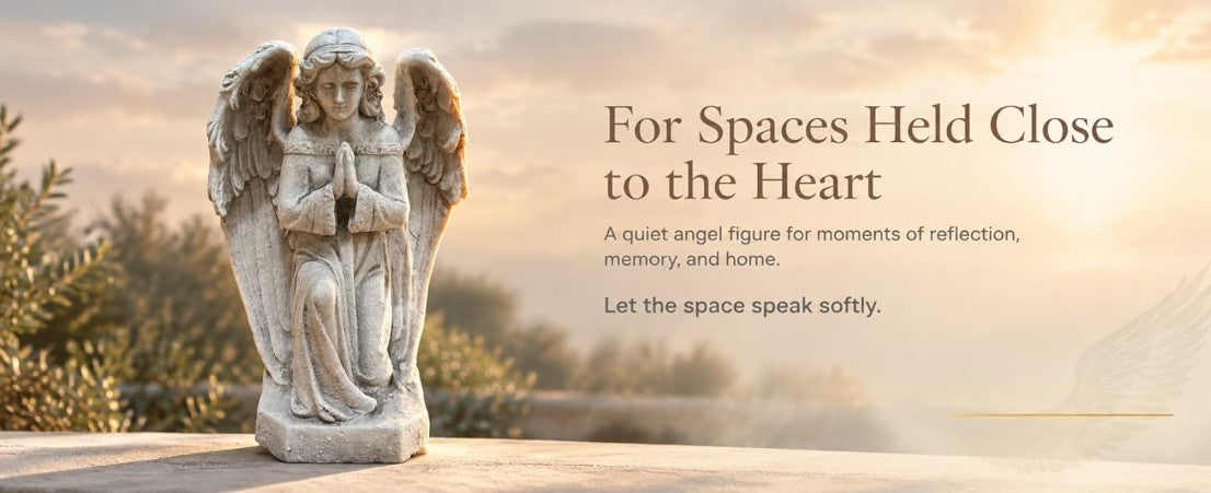 GDF Studio Praying Angel Statue - Weatherproof Magnesium Oxide Garden Figurine - Antique White and Gray, praying angel statue side view