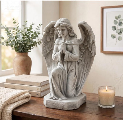 GDF Studio Praying Angel Statue - Weatherproof Magnesium Oxide Garden Figurine - Antique White and Gray, antique praying angel statue for garden décor