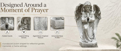 GDF Studio Praying Angel Statue - Weatherproof Magnesium Oxide Garden Figurine - Antique White and Gray, UV-resistant praying angel statue for indoor or outdoor use