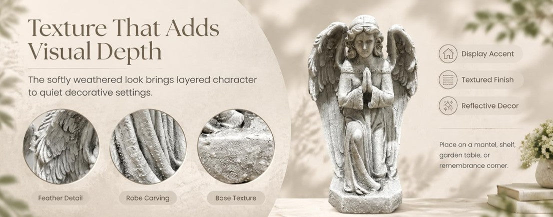 GDF Studio Praying Angel Statue - Weatherproof Magnesium Oxide Garden Figurine - Antique White and Gray, spiritual praying angel statue gift