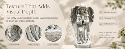 GDF Studio Praying Angel Statue - Weatherproof Magnesium Oxide Garden Figurine - Antique White and Gray, spiritual praying angel statue gift