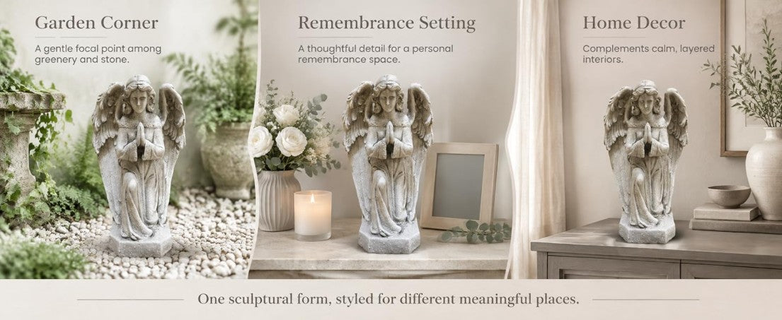GDF Studio Praying Angel Statue - Weatherproof Magnesium Oxide Garden Figurine - Antique White and Gray, peaceful praying angel statue for garden, home, or prayer room