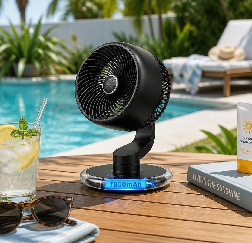 GAITIR Rechargeable Desk Fan - 7800mAh Battery with Smart Touch Display - Black, White, rechargeable desk fan product view