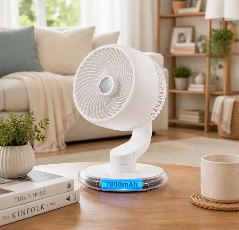 GAITIR Rechargeable Desk Fan - 7800mAh Battery with Smart Touch Display - Black, White, rechargeable desk fan mounted on a smooth wall