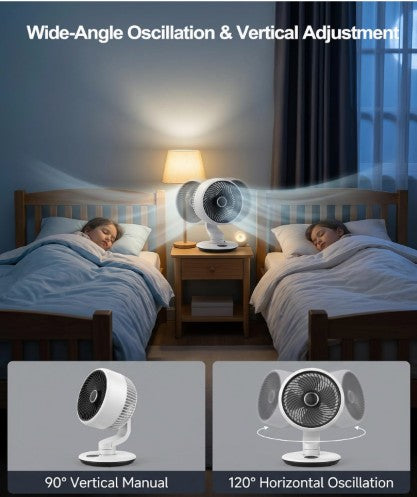 GAITIR Rechargeable Desk Fan - 7800mAh Battery with Smart Touch Display - Black, White, rechargeable desk fan with suction cup mount