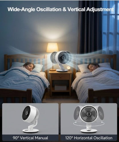 GAITIR Rechargeable Desk Fan - 7800mAh Battery with Smart Touch Display - Black, White, rechargeable desk fan with suction cup mount