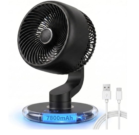 GAITIR Rechargeable Desk Fan - 7800mAh Battery with Smart Touch Display - Black, White, rechargeable desk fan for bedside cooling