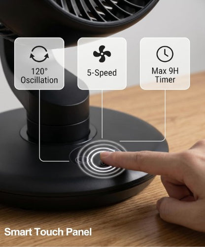 GAITIR Rechargeable Desk Fan - 7800mAh Battery with Smart Touch Display - Black, White, rechargeable desk fan with detachable front grille
