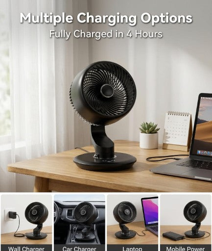 GAITIR Rechargeable Desk Fan - 7800mAh Battery with Smart Touch Display - Black, White, portable rechargeable desk fan for travel and camping