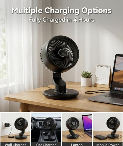 GAITIR Rechargeable Desk Fan - 7800mAh Battery with Smart Touch Display - Black, White, portable rechargeable desk fan for travel and camping