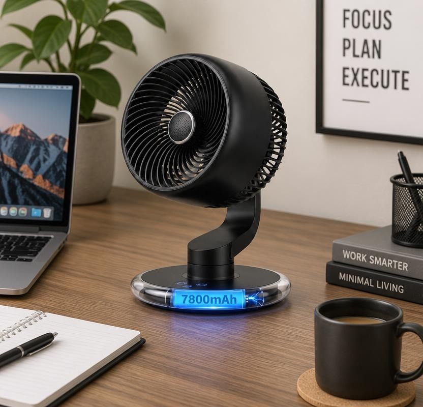 GAITIR Rechargeable Desk Fan - 7800mAh Battery with Smart Touch Display - Black, White, rechargeable desk fan with quiet brushless motor