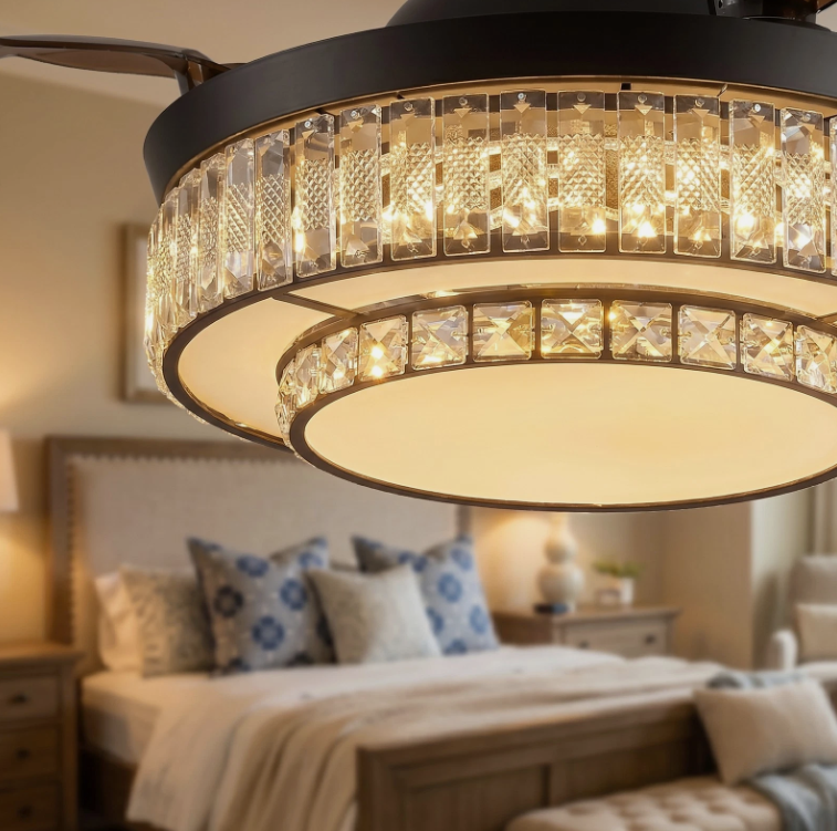 Bird's-eye view of the 48” Modern Black Retractable Ceiling Fan in a chic interior.