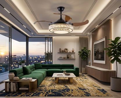 Energy-efficient DC motor of the 48” Modern Black Retractable Ceiling Fan with LED Light.
