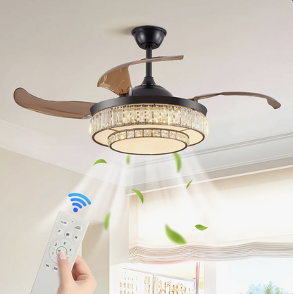 The unique retractable feature of the 48” Modern Black Ceiling Fan in a home setting.