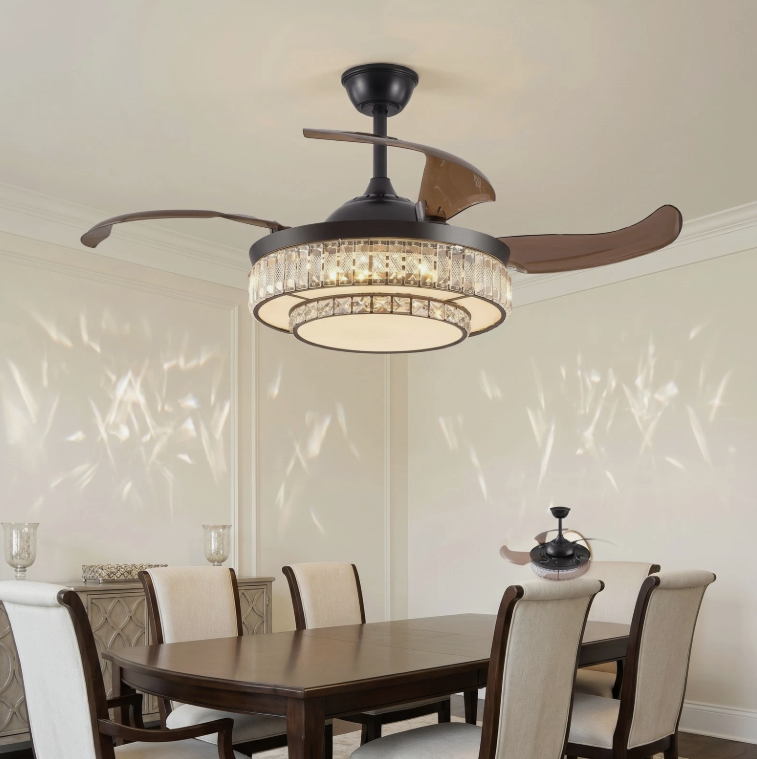 Effortless height adjustment featured in the design of the 48” Modern Black Retractable Ceiling Fan.