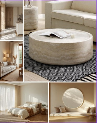 Faux marble coffee table in a contemporary setting, demonstrating its stylish versatility.