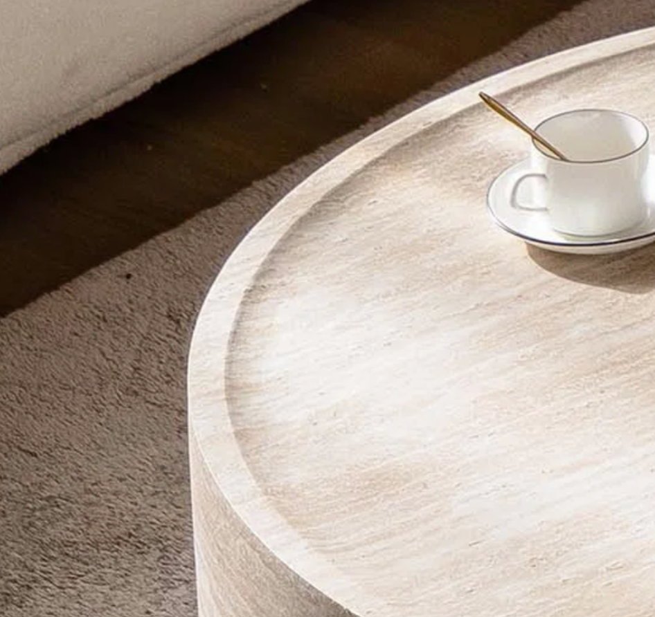 Functional faux marble coffee table displayed in an apartment living room, enhancing the space.