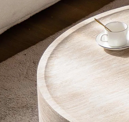 Functional faux marble coffee table displayed in an apartment living room, enhancing the space.