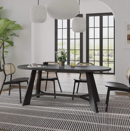 Overall look of the Mid-Century Walnut Oval Dining Table Set that features a unique design for stylish dining.