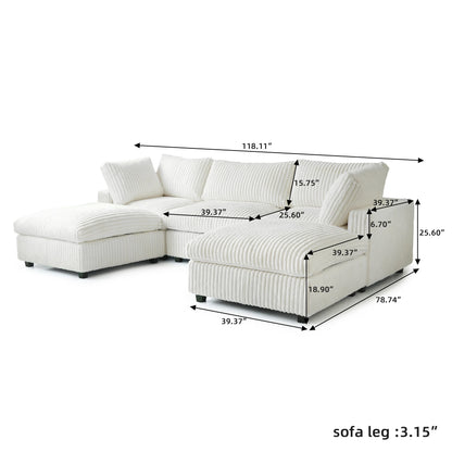 Oversized Black U-shaped Covertible Cloud Couch w/Ottoman