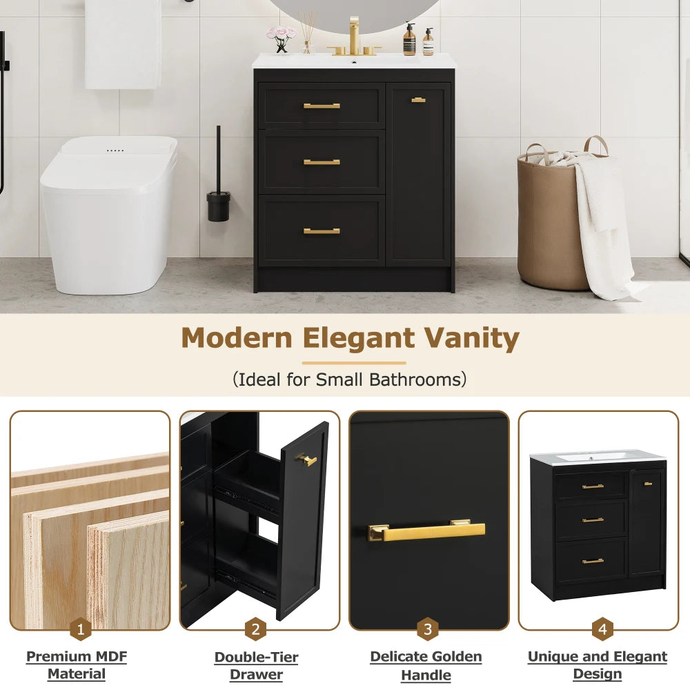 Classic 30" Bathroom Vanity Set w/Premium Ceramic Sink