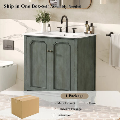 American Retro Style 30" Bathroom Vanity w/Separate Ceramic Sink