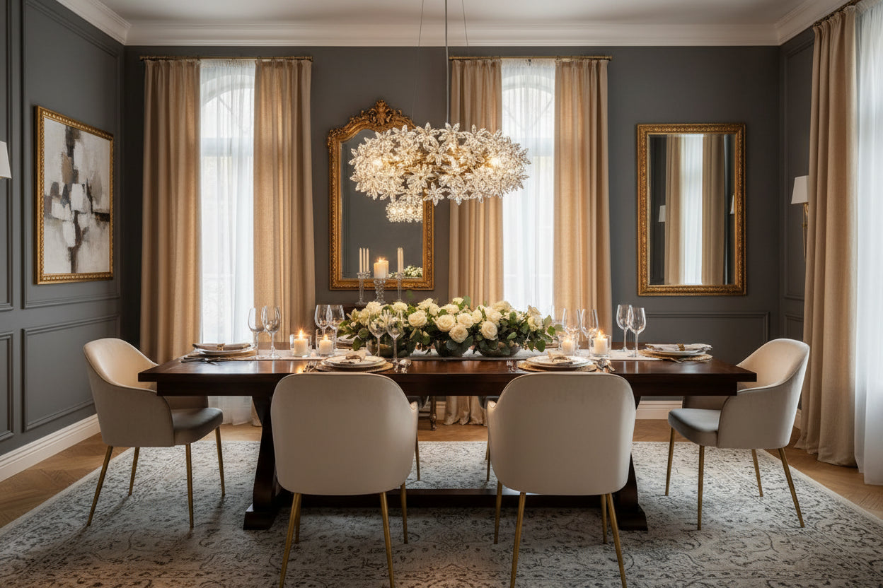 Elegant Crystal Flower Petals Chandelier - A stunning modern crystal flower chandelier showcasing sophisticated crystal petals that illuminate your home.