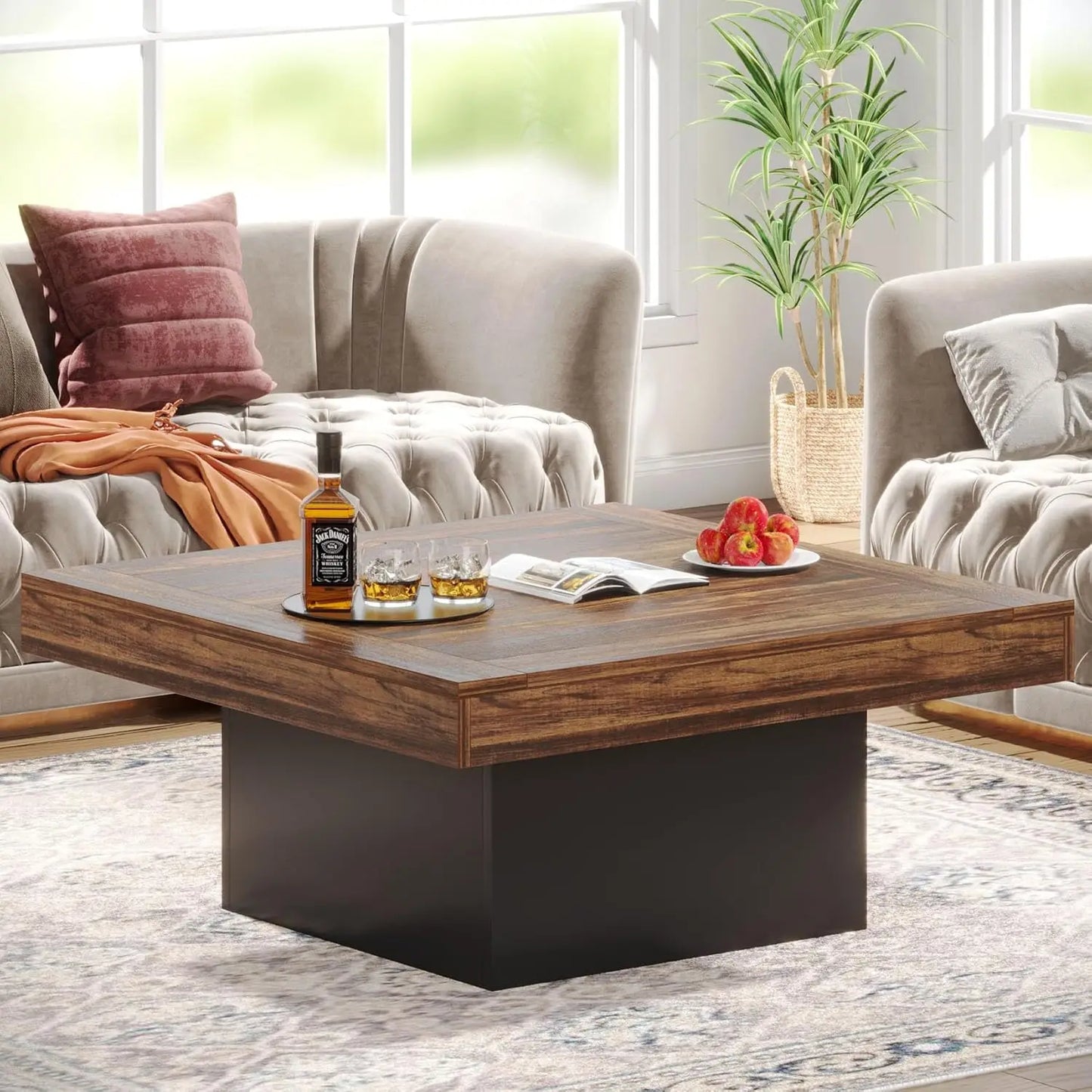 Farmhouse Style Square Coffee Table w/LED Lights