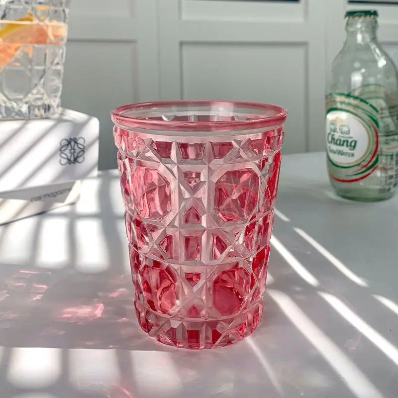 Artistic Hand-Carved 6-Piece Cut-Crystal Tumblers Set in a variety of colors, perfect for entertaining.