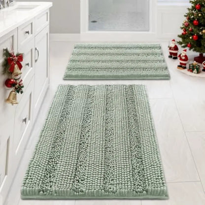 Extra Thick Sage Chenille Striped Bathroom Set