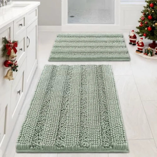 Extra Thick Sage Chenille Striped Bathroom Set