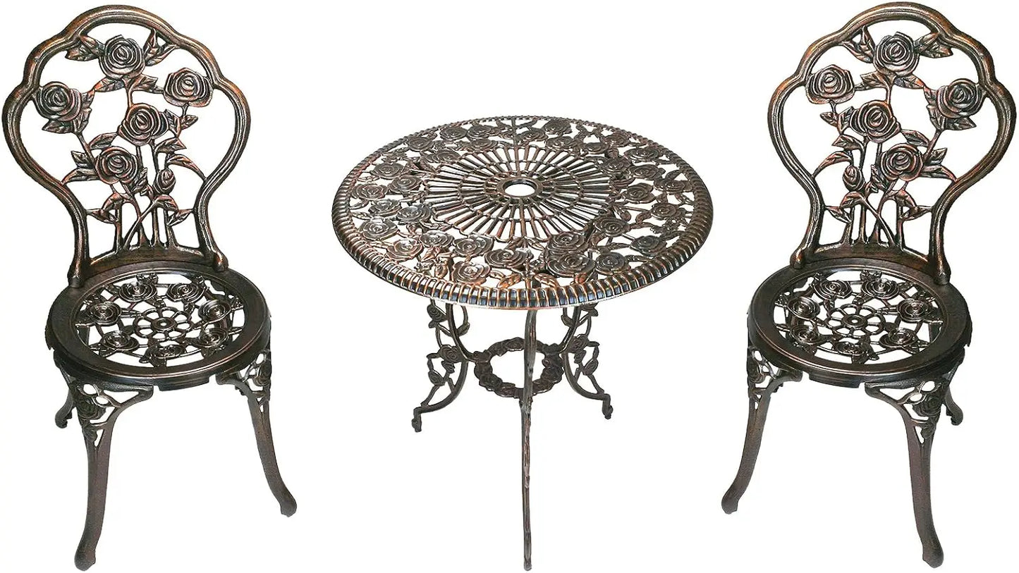 3-Piece Cast Aluminum Rose Bistro Set