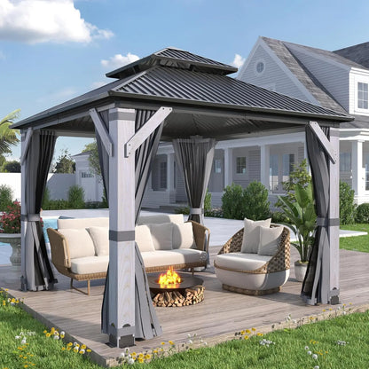 10 x 10 Gray Outdoor Wood Post Gazebo