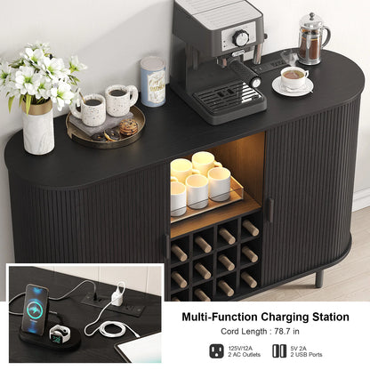 Spacious Wine Bar Cabinet/Coffee Bar Cabinet w/RGB Lights